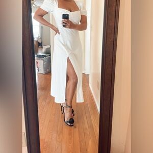 Cream and black small polka dot milk maiden dress with slit